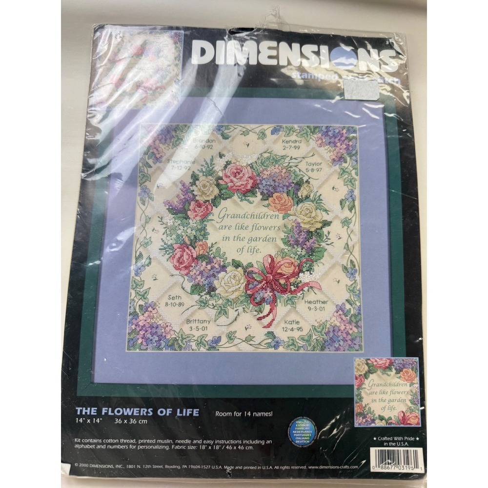 Vintage Dimensions Stamped Cross Stitch Kit Sealed Grandchildren Flowers